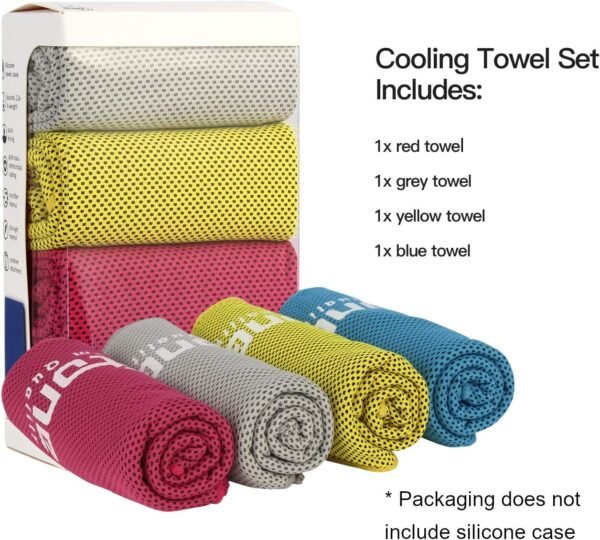 Futone Cooling Towel, Gym Towels, Workout Towels, Cooling Neck Wrap Scarf, Compact Sports Towels for Men Women, Cooling Face Mask Cover, 40" x 12," 4 PCS (Red, Blue, Yellow, Gray) - Image 8