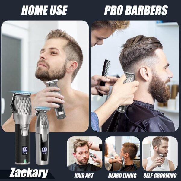 Professional Hair Clippers for Men, Professional Barber Clippers and Trimmer Set, Cordless Beard Trimmer Haircut Grooming Kit Gift for Men Women Kids Grey - Image 7