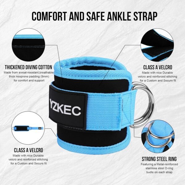 Ankle Strap for Cable Machine Attachments and Resistance Bands with D-Rings,Adjustable Neoprene Padded Ankle Cuff for Leg Extensions,Glute Workouts,Gym for Women and Men - Image 3