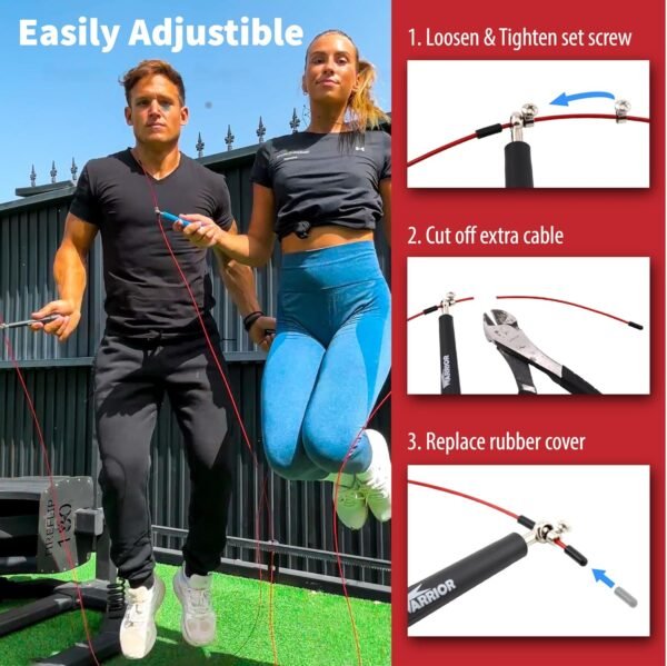 Warrior Fitness Adjustable Speed Jump Rope for Men, Women & Children - Ideal for Crossfit, Double Unders, Boxing, MMA, Skipping, WOD & Cardio Workouts - Image 5