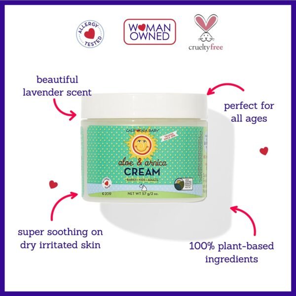 California Baby Aloe & Arnica Cream | Soothing Sunburn Relief Cream | Moisturizes Dry, Irritated Skin | 100% Plant-Based After Sun Lotion | Organic Calendula + Aloe Vera Cream | 57 g / 2 oz. - Image 4