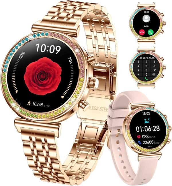 Fitness Smart Watch for Women, 1.27" HD Display, Bluetooth Calls, Waterproof Sports Women's Smartwatch, Heart Rate Monitor, Pedometer – Compatible with Android & iOS (Full Gold) - Image 2