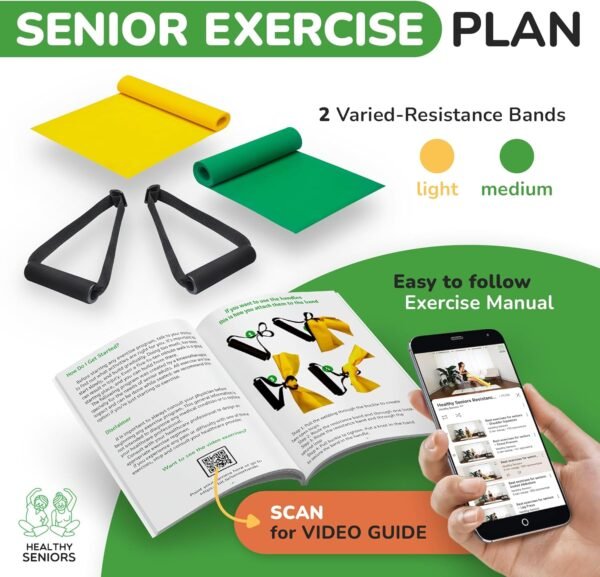 Chair Exercises for Seniors - Two Resistance Bands, Handles, and Printed Exercise Guide. Adjustable Fitness Equipment for Seniors, Elderly Home. Occupational & Physical Therapy Aids - Image 4