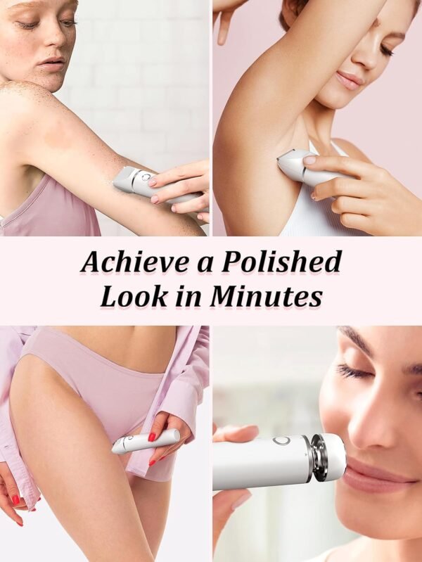 Bikini Trimmer and Shaver Kit for Women - 2-in-1 Wet/Dry Electric Body Hair Trimmer Facial Hair Removal Cordless Waterproof Bikini Shaver Razor for Face Lip Chin Pubic Underarm Legs (White) - Image 3