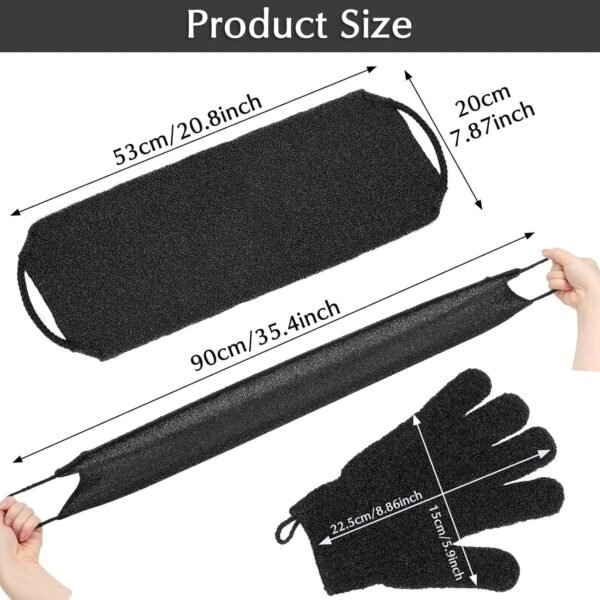 Anezus Exfoliating Back Scrubber Bath Gloves Set, Exfoliating Shower Towel with Shower Gloves for Body Scrub, Back Cleaner Wash Gloves to Remove Dead Skin (Black) - Image 8