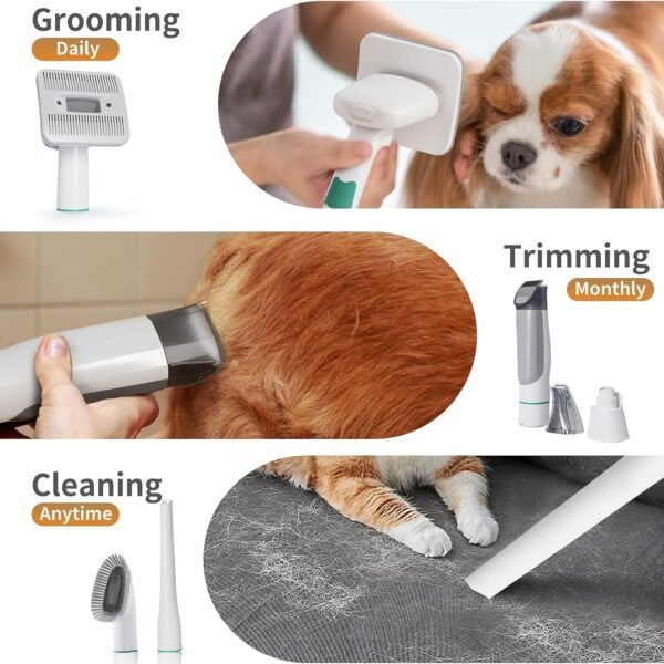 Dog Grooming Kit, Pet Grooming Vacuum with Pet Clipper Nail Grinder, Dog Hair Vacuum with 6 Pet Grooming Tools for Dogs Cats Shedding Grooming (White) - Image 7