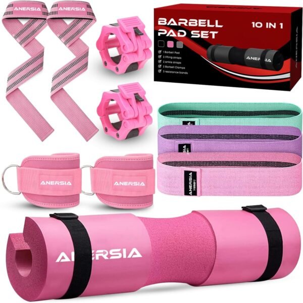 11Pcs Gym Squat Pad Set: Barbell Pad Cushion for Hip Thrust, Ankle Strap for Cable Machine, Weight Lifting Straps, Resistance Bands, Barbell Clip Auto Versatile Workout Kit for Women and Men - Image 2