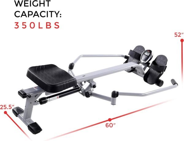 Sunny Health & Fitness Smart Compact Full Motion Rowing Machine, Full-Body Workout, Low-Impact, Extra-Long Rail, 350 LB Weight Capacity and Optional Free SunnyFit® App Enhanced Connectivity - Image 16