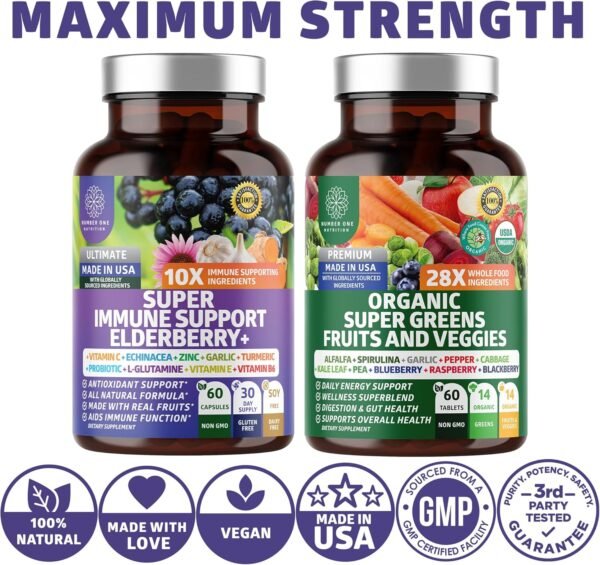 N1N Premium Organic Super Fruits & Veggies + Immune Support [38 Powerful Ingredients], Natural Super Greens Supplement with Alfalfa, Vitamins & Minerals, Zinc, Turmeric and Probiotic, 120 Caps - Image 5