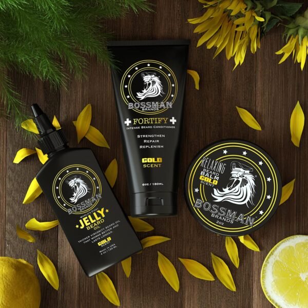 Bossman Essentials Beard Kit for Men - Beard Oil Jelly, Fortifying Conditioner Cream, Beard Balm - Grooming Growth Care Accessories (Gold) - Image 10