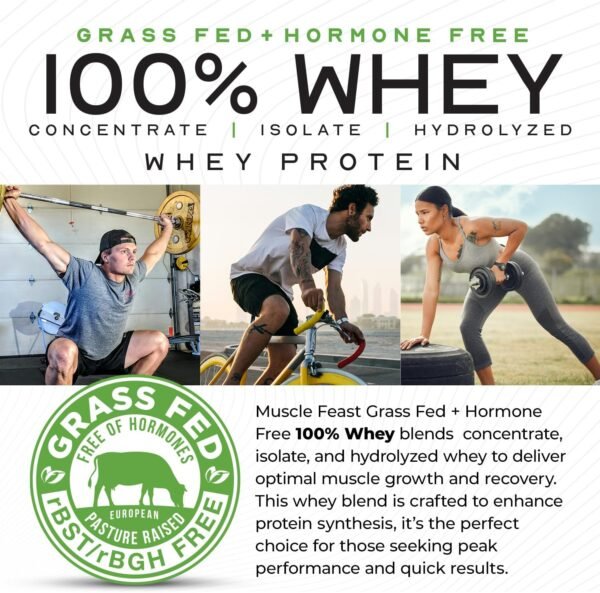 Muscle Feast 100% Grass-Fed Whey Protein, Pastured Raised Hormone Free All Natural, Chocolate, 2lb - Image 5