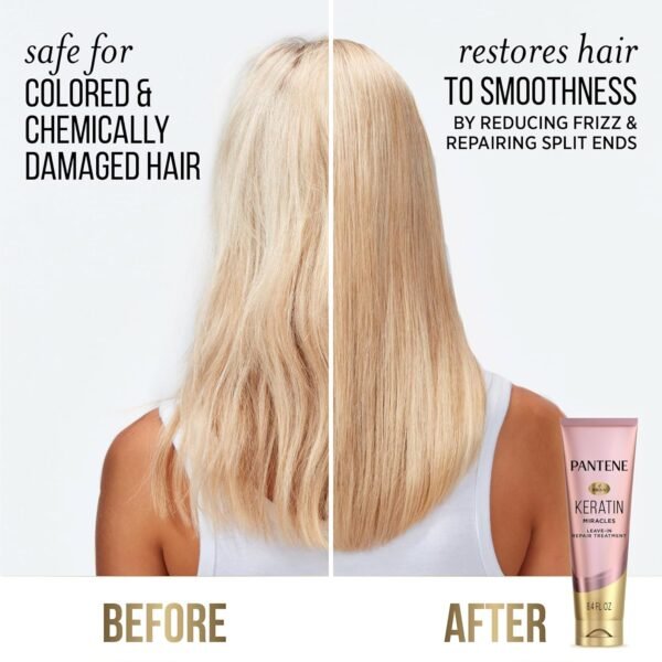 Pantene Keratin Leave-In Conditioner with Argan Oil, Protein Treatment for Dry, Damaged & Color-Treated Hair, Repairs Split Ends & Protects from Damage, Formaldehyde-Free, 8.4 Fl Oz - Image 4