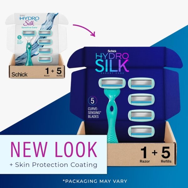 Schick Hydro Silk Sensitive Women's Razor | 5-Blade Razors for Women Sensitive Skin | Womens Razors Sensitive Skin | 1 Handle & 5 Razor Blade Refills - Image 3