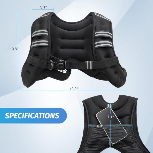 ZELUS Weighted Vest, 6lb/8lb/12lb/16lb/20lb/25lb/30lb Weight Vest with Reflective Stripe for Workout, Strength Training, Running, Fitness, Muscle Building, Weight Loss, Weightlifting - Image 9