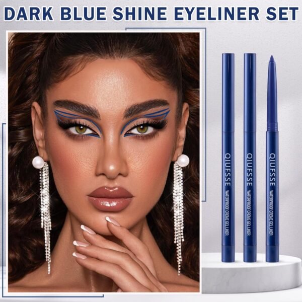 3PCS Blue Eyeliner Pencil Waterproof Eyeliner Pen Retractable Colorful Eyeliner Easy to Use Eyeliner Pen for Women,Pro Delineador De Ojos A Prueba de Agua（Dark Blue Shine） - Image 3