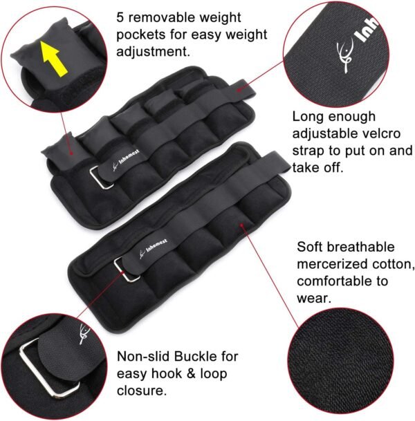 Adjustable Ankle Weights 1-5/10/12 Lbs Leg Weights for Men Women,Wrist Ankle Weights for Physical Therapy,Yoga Pilates,Workout,Walking,Jogging - Image 4