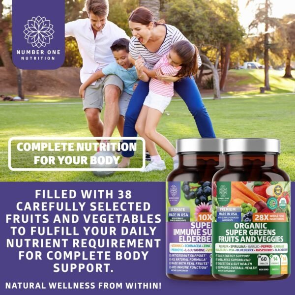 N1N Premium Organic Super Fruits & Veggies + Immune Support [38 Powerful Ingredients], Natural Super Greens Supplement with Alfalfa, Vitamins & Minerals, Zinc, Turmeric and Probiotic, 120 Caps - Image 6