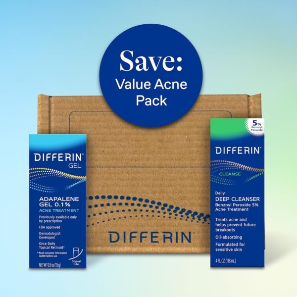 Differin Acne Skin Care Kit, Differin Gel Retinoid Acne Treatment for Face with 0.1% Adapalene & 5% Benzoyl Peroxide Face Wash & Body Wash, Designed for Pimple and Acne Prone Skin - Image 10
