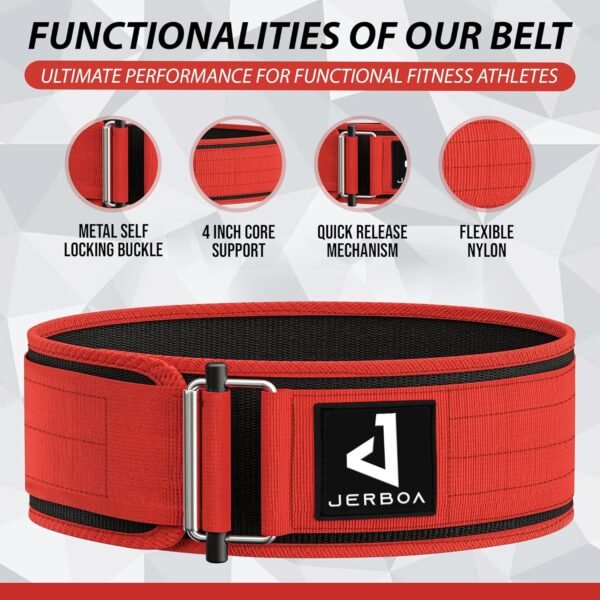 JERBOA Quick Self-Locking Weight Lifting Belts for Men and Women – Adjustable Nylon Gym Weight Lifting Belt for Squat, Deadlift, Powerlifting - Ideal for Back Support & Injury Prevention - Image 3