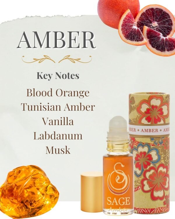 Amber Perfume Oil Roll-On by Sage- 1/8 oz, Vegan & Cruelty-Free, Earthy Scent, Amber, Blood Orange, Musk - Image 2