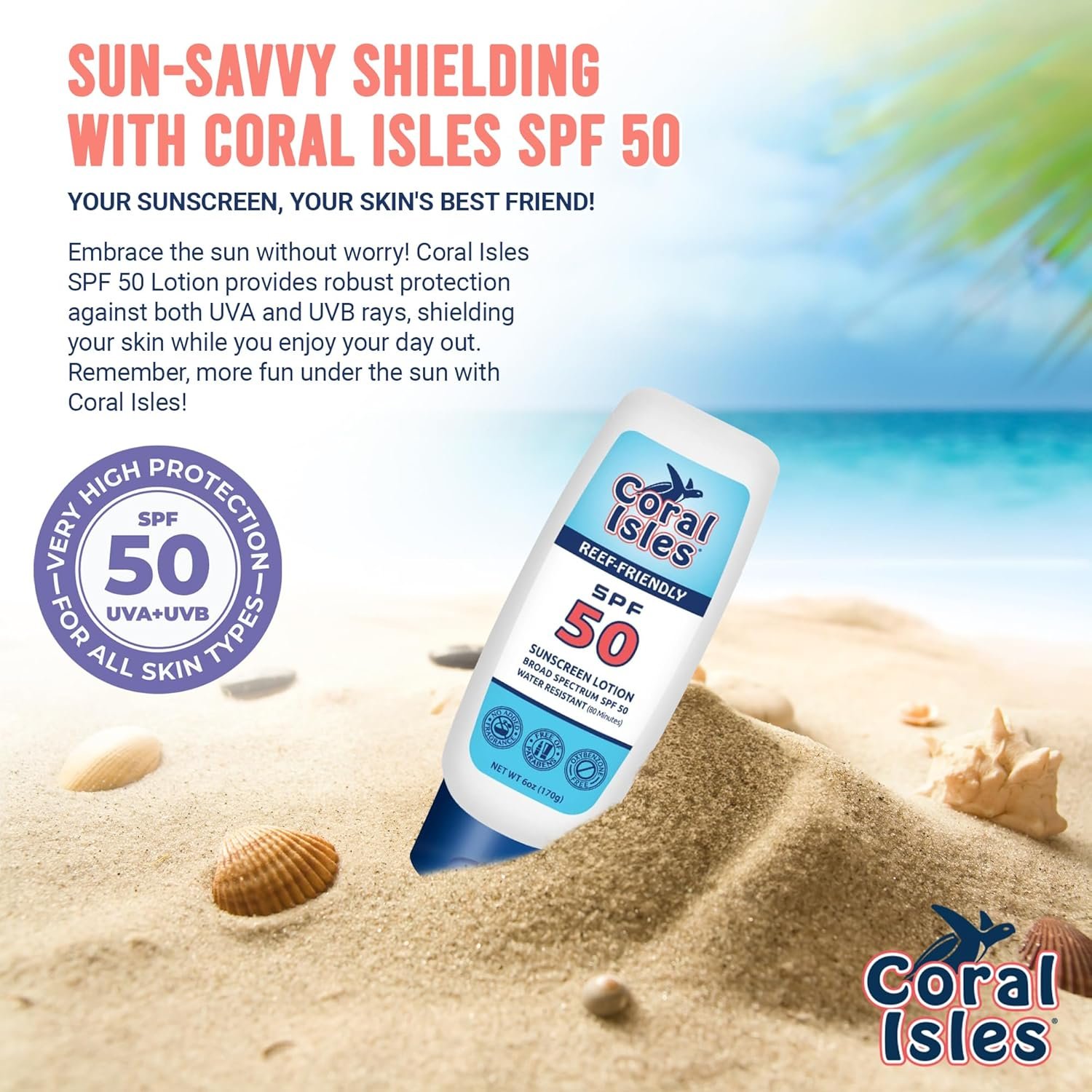Sunscreen SPF 50 | Hawaii Compliant as Reef Safe | Octinoxate & Oxybenzone Free | Broad Spectrum UVA/UVB Protection | Water Resistant 80 Min. | Fragrance Free | 6 Fl Oz Lotion - Image 6