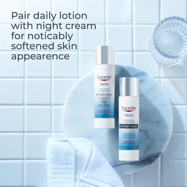 Eucerin Face Immersive Hydration Skin Care Set, Daily Face Lotion with SPF 30, 2.5 Fl Oz Bottle + Night Cream with Hyaluronic Acid, 2.5 Oz Bottle - Image 5