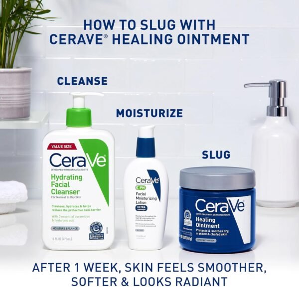 CeraVe Healing Ointment, Hydrating Skin Protectant With Petrolatum, Hyaluronic Acid & Ceramides, Face & Body Skin Barrier Repair For Cracked, Chafed, Dry Skin, Fragrance Free & Lanolin Free, 3 Oz - Image 6