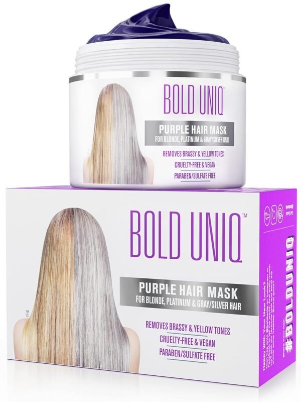 BOLD UNIQ Purple Hair Mask - Toner For Blonde, Platinum, Bleached, Silver, Gray, Ash & Brassy Hair - Remove Yellow Tones & Condition Dry, Damaged Hair - Cruelty Free & Vegan - 6.76oz - Image 2