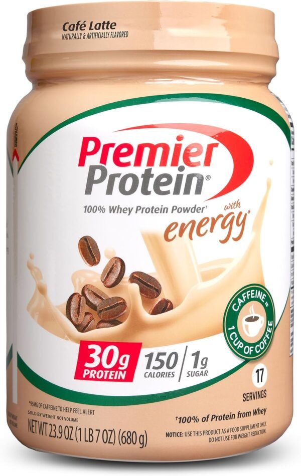 Premier Protein Powder, Cafe Latte, 30g Protein, 1g Sugar, 100% Whey Protein, Keto Friendly, No Soy Ingredients, Gluten Free, 17 Servings, 23.9 Ounce (Pack of 1) - Image 2