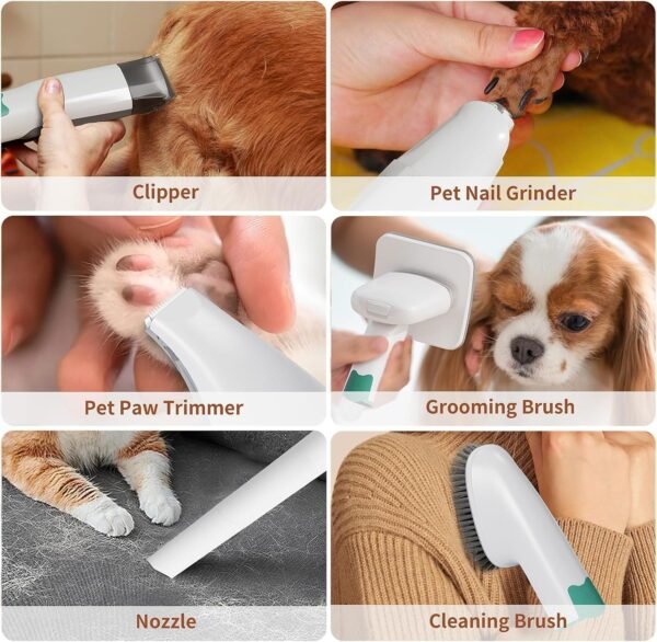Dog Grooming Kit, Pet Grooming Vacuum with Pet Clipper Nail Grinder, Dog Hair Vacuum with 6 Pet Grooming Tools for Dogs Cats Shedding Grooming (White) - Image 8