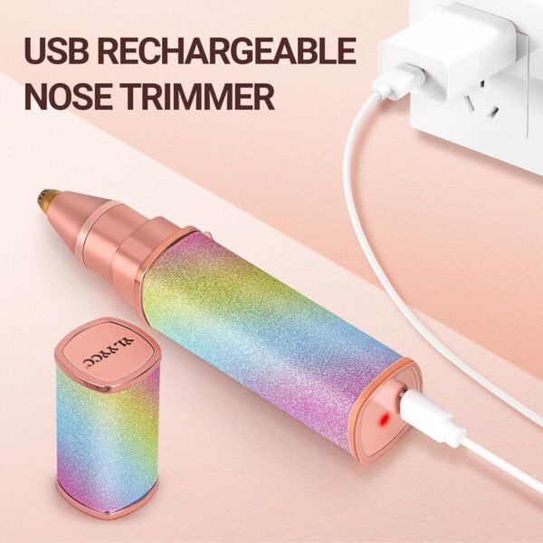 Facial Hair Removal for Women, Electric 2 in 1 Face Shaver and Eyebrow Trimmer, Ear Wax Removal Tool with Storage Box, Rechargeable Nose Hair Trimmer for Women with Built-in LED Light - Image 7