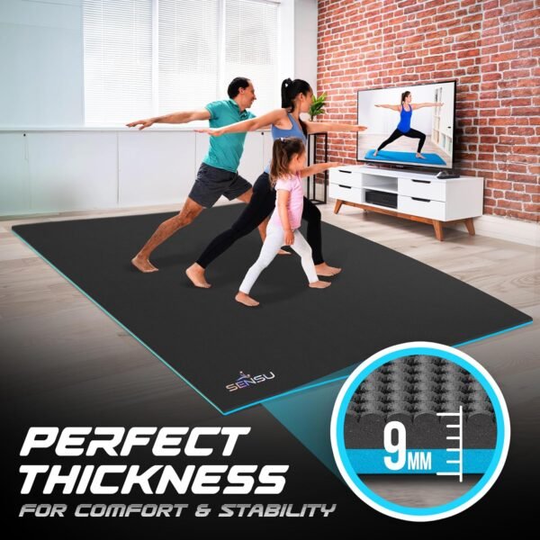 Sensu Large Yoga Mat - 9’ x 6’ x 9mm Extra Thick Exercise Mat for Yoga, Pilates, Stretching, Cardio Home Gym Floor, Non- Slip Anti Tear Eco-Friendly Workout Mat - Use Without Shoes - Image 3