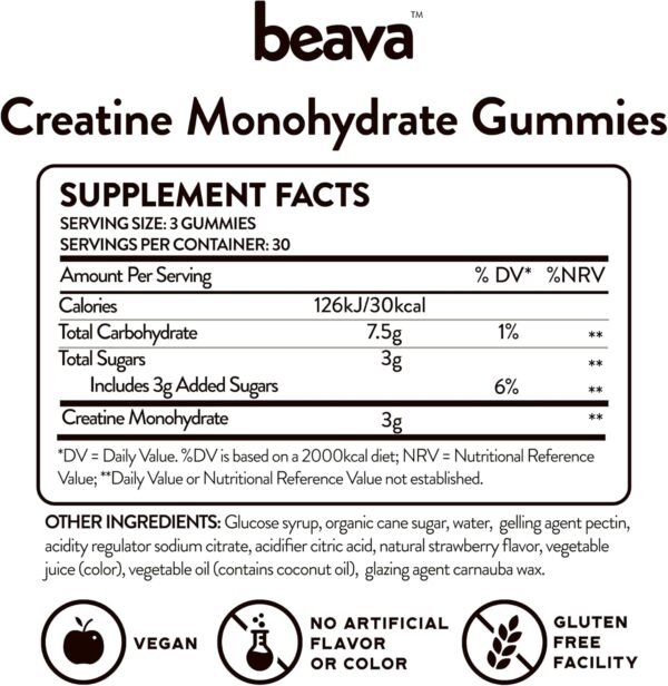 Creatine Monohydrate Gummies - 30 Servings - Vegan Creatine Chews for Muscle Growth, Muscle Recovery, Workout Recovery, Anaerobic Endurance - No Loading Phase - No Bloating - Strawberry - Low Sugar - Image 7