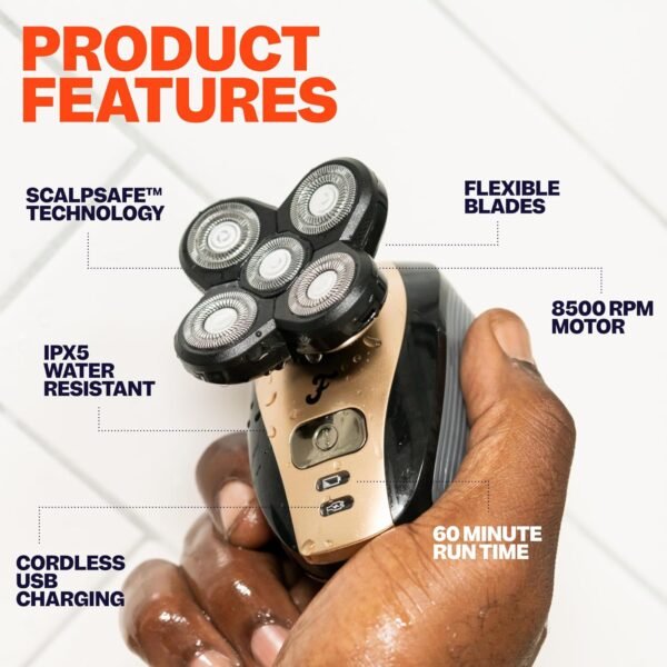 The FlexSeries Electric Head Hair Shaver - Freebird - Ultimate Mens Cordless Rechargeable Wet/Dry Skull & Bald Head Waterproof Razor with Rotary Blades, Clippers, Nose Trimmer, Brush, Massager - Image 10