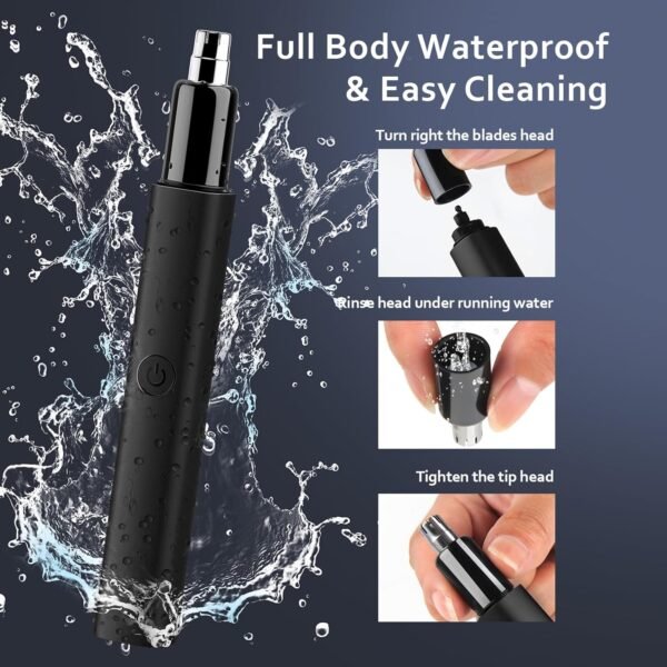 TIFOR Ear and Nose Hair Trimmer for Men and Women Painless Waterproof Eyebrow Facial Hair Removal Nose Clipper with 2 Extra Replaceable Dual-Edge Blades (Nose Hair Trimmer-Black) - Image 7