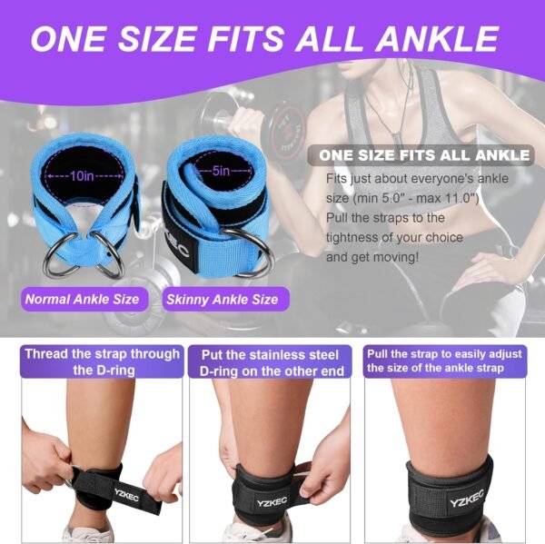 Ankle Strap for Cable Machine Attachments and Resistance Bands with D-Rings,Adjustable Neoprene Padded Ankle Cuff for Leg Extensions,Glute Workouts,Gym for Women and Men - Image 6