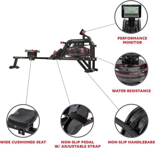 Sunny Health & Fitness Water Rowing Machine with Intense Dynamic Real-Time Resistance, 300 LB Capacity Water Rower Machine with Optional Free SunnyFit App Connectivity for Advanced Workout Metrics - Image 4