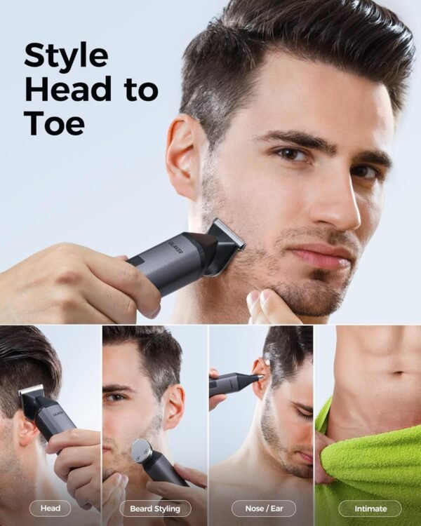 GLAKER Beard Trimmer for Men,Cordless Hair Trimmer,Electric Razor with Interchangeable Magnetic Attachments for Hair Body Facial Trimming,6 in 1 Men Gromming Kit with Storage Bag and Beard Bib Apron - Image 4