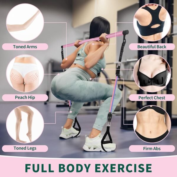 Pilates Bar Kit with Resistance Bands, Multifunctional Stretched Fusion Pilates Bar Kit for Women, Men, Pilates Sculpt Bar with Adjustable Buckle for Full Body Workouts, Squat Equipment - Image 4