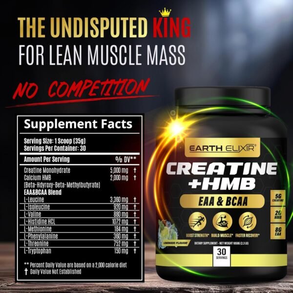Creatine HMB Supplement w/Essential Amino Acids Powder | EAA & BCAA Mix | Creatine Monohydrate and HMB Powder | EAAS Amino Acids Powder | BCAAS Amino Acids - Image 3