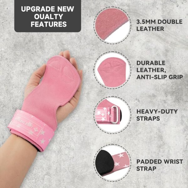 MANUEKLEAR Gym Straps Weight Lifting, Double Leather Lifting Straps for Men Deadlift with Cushion Wrist Loop, Gym Lifting Wrist Wraps for Weightlifting - Image 3