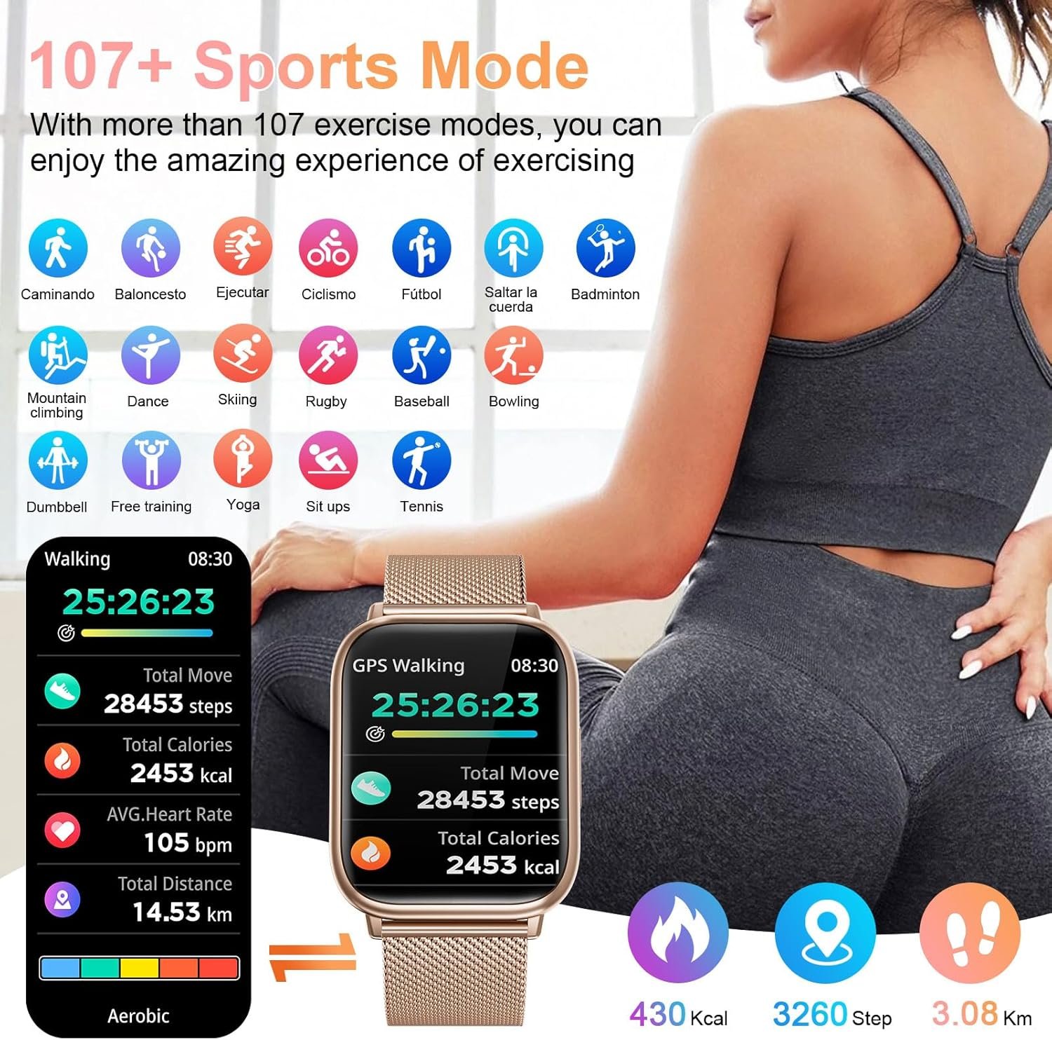 Smart Watches for Women Answer/Make Calls, 1.83" Fitness Tracker Watch with Heart Rate Monitor, 113+ Sport Modes, Pedometer, Sleep Monitor, IP68 Waterproof, Smartwatch for Android/iOS (Rose Gold) - Image 6