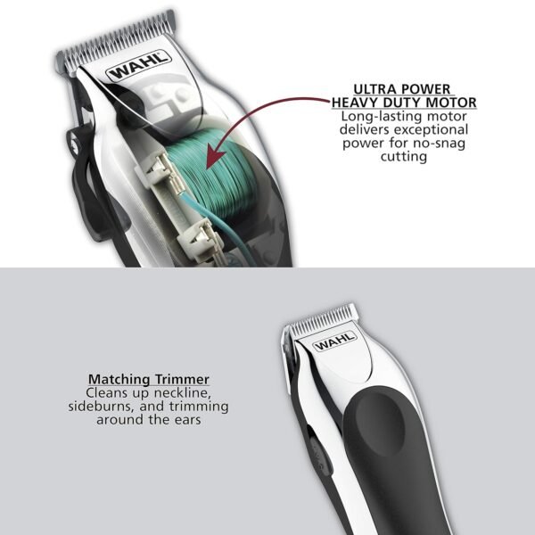 Wahl Clipper USA Deluxe Corded Chrome Pro, Complete Hair and Trimming Kit, Includes Corded Clipper, Cordless Battery Trimmer, and Styling Shears, for a Cut Every Time - Model 79524-5201M - Image 4