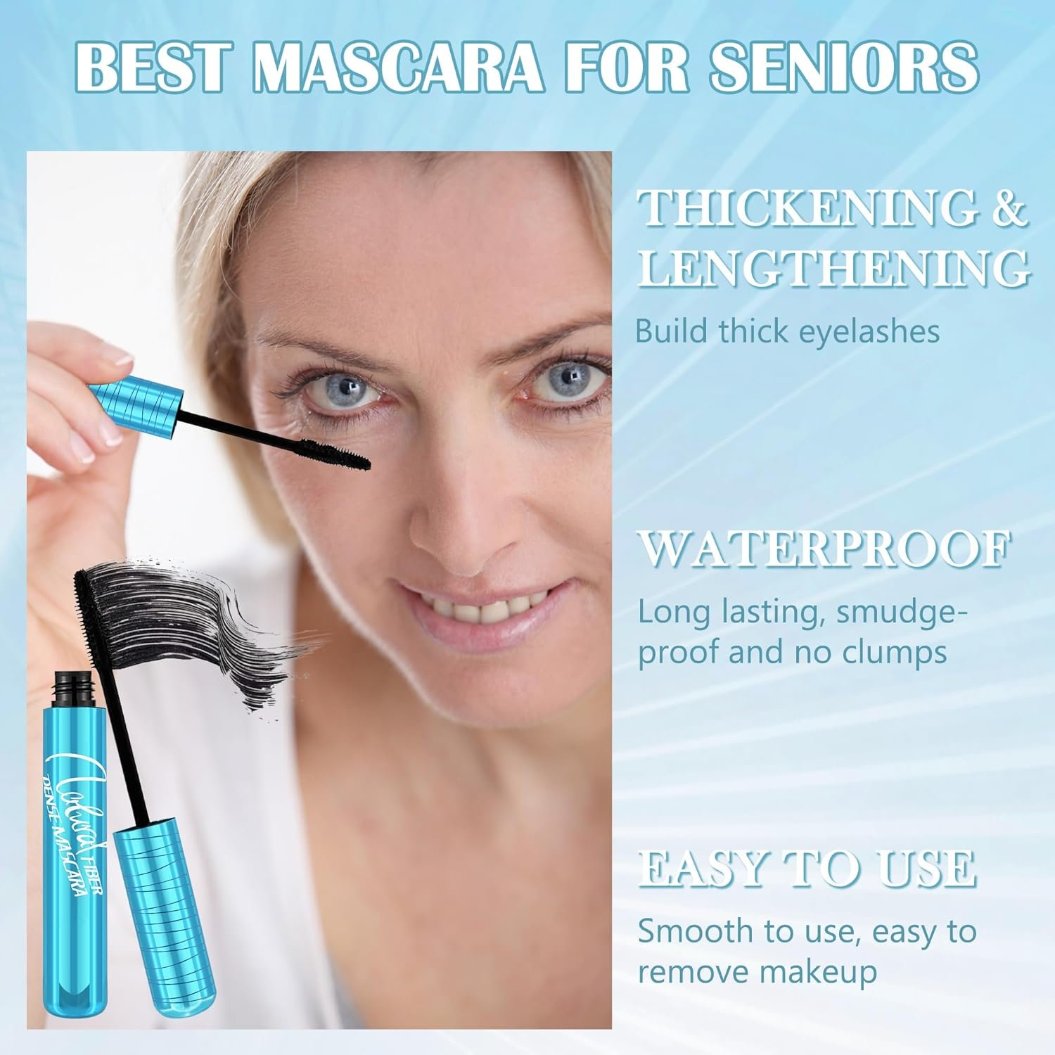 Mascara for Older Women 60 Plus, Waterproof Volumizing Mascara for Seniors with Thinning Lashes, Smudge-proof Long Lasting Mascara Black Volume and Length for Sensitive Eyes, Hypoallergenic Mascara - Image 5