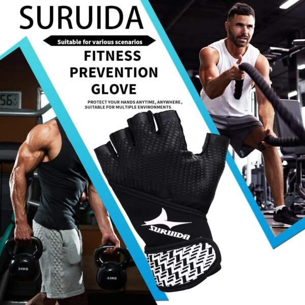 Workout Gloves for Men&Women,Full Palm Protection Weight Lifting Gym Gloves Half Finger Cycling Exercise Gloves with Wrist Wrap Support - Image 6
