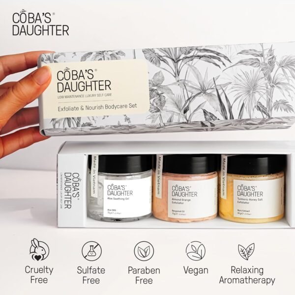COBA'S DAUGHTER 3-Piece Body Care Set| Body Gift Set | Turmeric Honey & Almond Orange Scrubs | Soothing Aloe Vera Gel| Natural Exfoliating & Moisturizing Set| Bath Gift Set for Women - Image 3