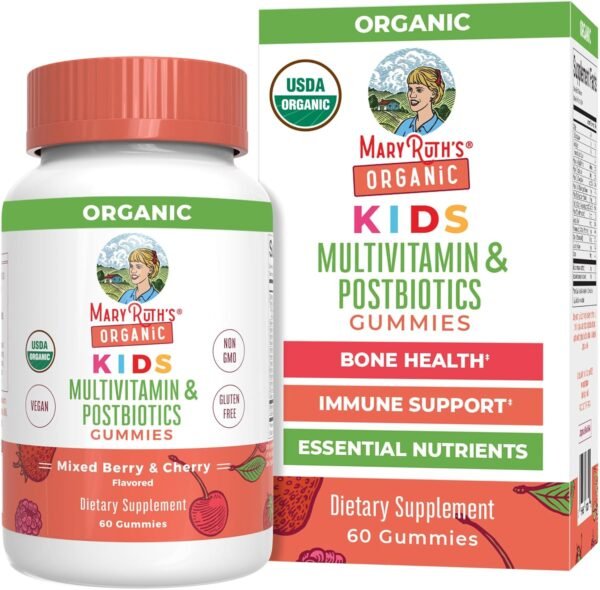 MaryRuth Organics Kids Vitamins | USDA Organic | Multivitamin Gummies + Postbiotics for Ages 4+ | Lactobacillus Rhamnosus | Vegan | Non-GMO | 60 Count - Image 2