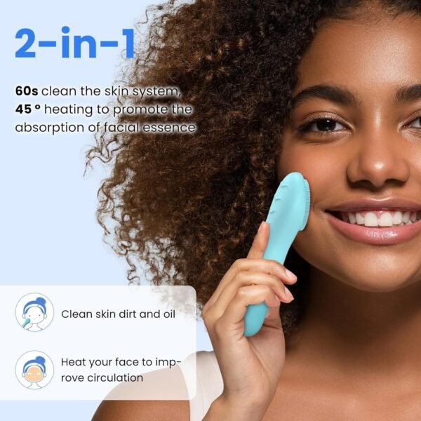 Facial Cleansing Brush, IPX7 Waterproof Rechargeable Silicone Face Scrubber, 5 Cleansing Modes Face Brush for Face Exfoliator, Exfoliating and Massaging Face Scrubber Exfoliator -Sky Blue - Image 4