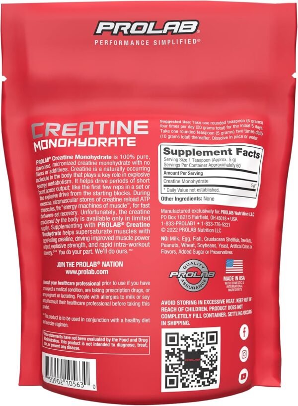 ProLab Creatine Monohydrate Best Micronized Creatine Powder, Sports Nutrition Supplement, Increased Muscle Mass, Strength, Endurance, Power (300g) - Image 4