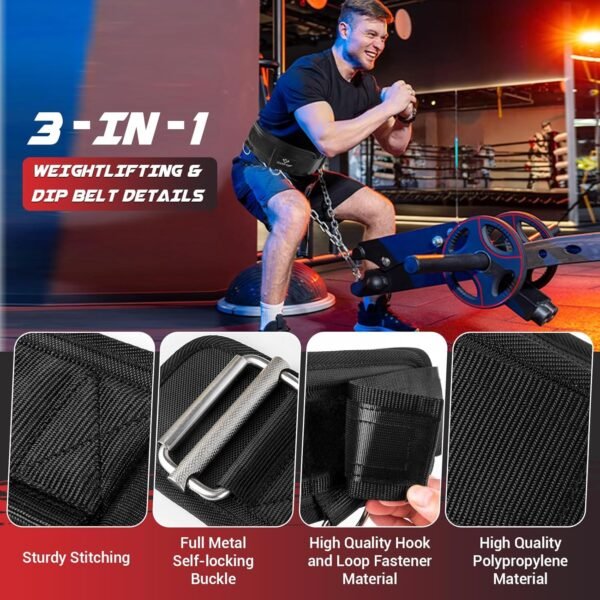 3-in-1 Weighted Pull Up Belt, Weight Lifting Dip Belt with 40.6 IN Chain & Self Locking, Weighted Gym Belt for Pull Up, Squat, Powerlifting & Deadlift, Capacity Up to 350 LBS - Image 3